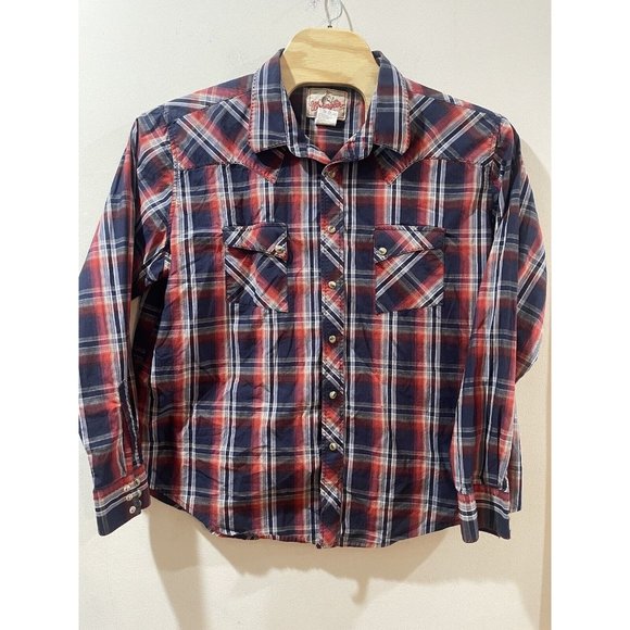 Wrangler Snap Wide Stitch Mens Plaid Long Sleeve Pearl Snap Shirt Sz 2xl - Picture 1 of 7